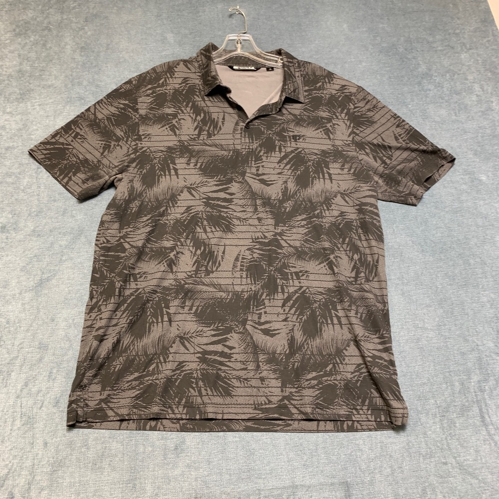 Travis Mathew Polo Shirt Mens XL Gray Palm Tree Collared Performance Golf Tennis